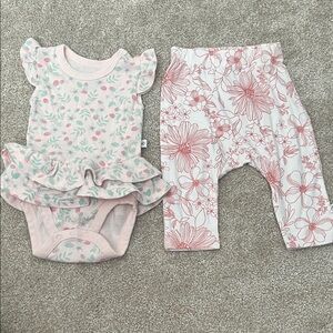 The Honest Company Pink and Green Floral Baby Bodysuit and Pants